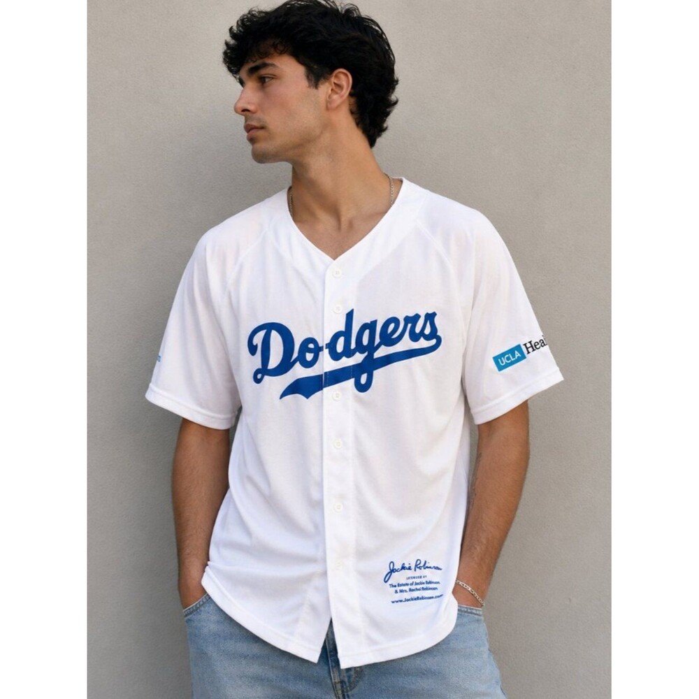 Los Angeles Dodgers Jackie Robinson #42 Baseball Jersey UCLA Health White Blue M